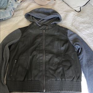 Double zip pleather and cotton jacket